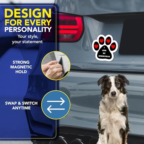 Magnet Me Up I Love My Border Collie Pawprint Magnetic Decal - 5 Inch Full-Color UV Printed Pet Magnet for Cars, Trucks & SUV - Dog Lover Gift, Made in USA