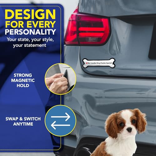 Magnet Me Up I Love My Cavalier King Charles Spaniel Bone Car Magnet 2x7 Inches - Durable UV Printed Magnetic Decal for Cars, Trucks & SUV, Dog Lover Gift, Made in The USA