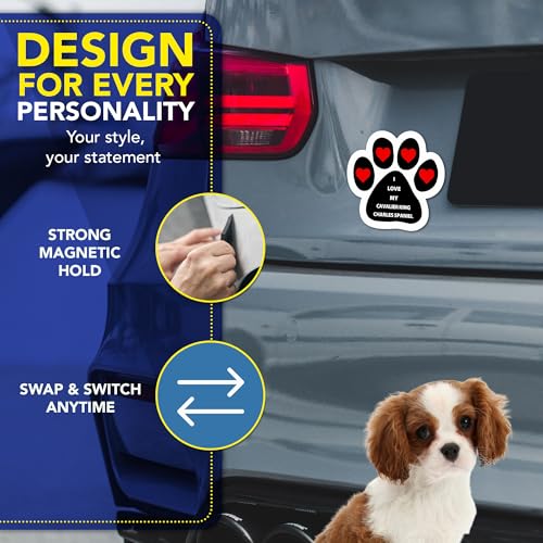 Magnet Me Up I Love My Cavalier King Charles Spaniel Pawprint Car Magnet 5 Inch - Durable UV Printed Magnetic Decal for Cars, Trucks & SUV, Dog Lover Gift, Made in The USA