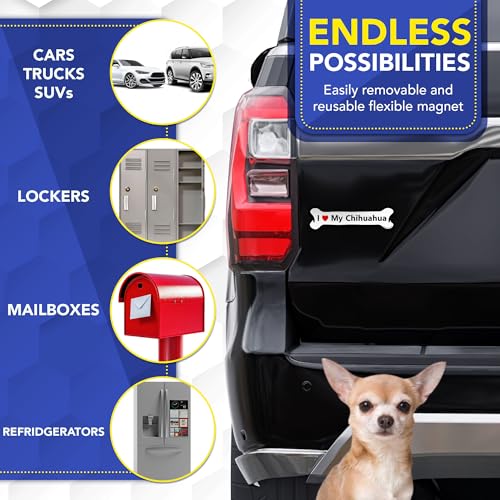 Magnet Me Up I Love My Chihuahua Dog Bone Car Magnet - 2x7 Inches Magnetic Decal for Cars, Trucks & SUV - Cute Chihuahua Gift for Dog Lovers, Weatherproof UV Printed, Made in The USA