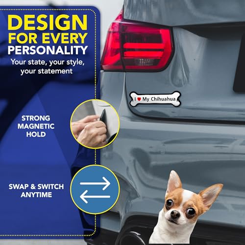 Magnet Me Up I Love My Chihuahua Dog Bone Car Magnet - 2x7 Inches Magnetic Decal for Cars, Trucks & SUV - Cute Chihuahua Gift for Dog Lovers, Weatherproof UV Printed, Made in The USA