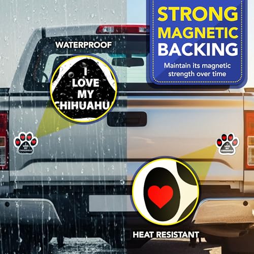 Magnet Me Up I Love My Chihuahua Dog Pawprint Car Magnet - 5 Inch Magnetic Decal for Cars, Trucks & SUV - Cute Chihuahua Gift for Dog Lovers, Weatherproof UV Printed, Made in The USA