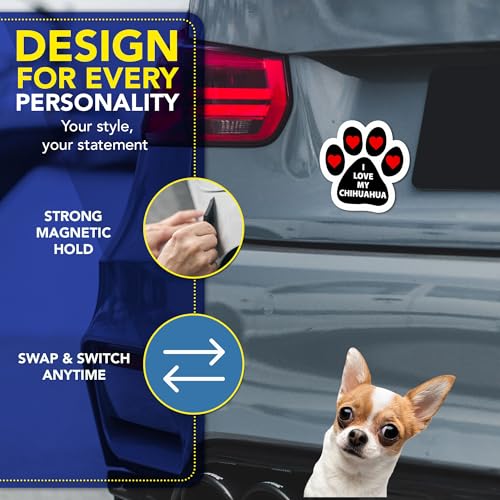 Magnet Me Up I Love My Chihuahua Dog Pawprint Car Magnet - 5 Inch Magnetic Decal for Cars, Trucks & SUV - Cute Chihuahua Gift for Dog Lovers, Weatherproof UV Printed, Made in The USA
