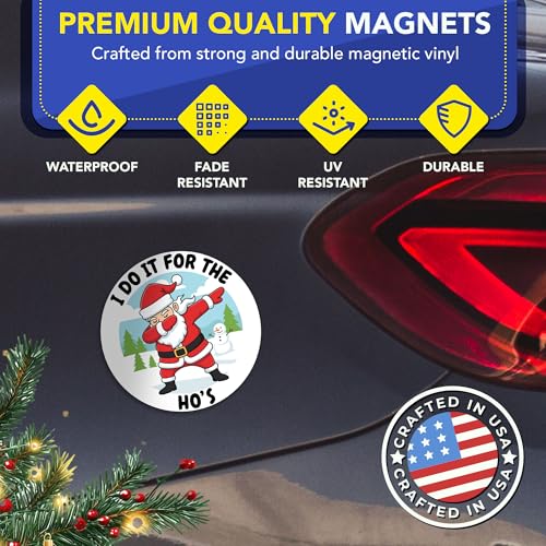 Magnet Me Up I Do It for The Ho’s - 5 Inch Round Funny Santa Christmas Car Magnet, Full-Color UV Printed Christmas Decor & Gift, Holiday Magnetic Decal Cars, Fridge, or Locker - Made in USA