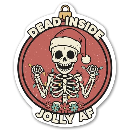 Magnet Me Up Dead Inside Jolly AF Christmas Skeleton - 5x4 Inches Funny Holiday Car Magnet, Christmas Decor, Hilarious Gift for Friends, Durable Weatherproof UV Vinyl, Made in USA