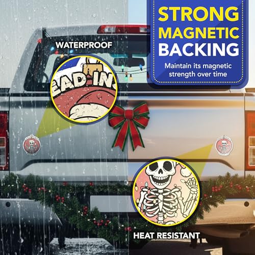 Magnet Me Up Dead Inside Jolly AF Christmas Skeleton - 5x4 Inches Funny Holiday Car Magnet, Christmas Decor, Hilarious Gift for Friends, Durable Weatherproof UV Vinyl, Made in USA