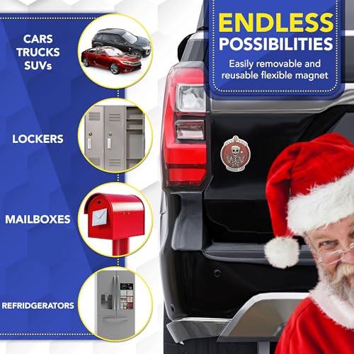 Magnet Me Up Dead Inside Jolly AF Christmas Skeleton - 5x4 Inches Funny Holiday Car Magnet, Christmas Decor, Hilarious Gift for Friends, Durable Weatherproof UV Vinyl, Made in USA