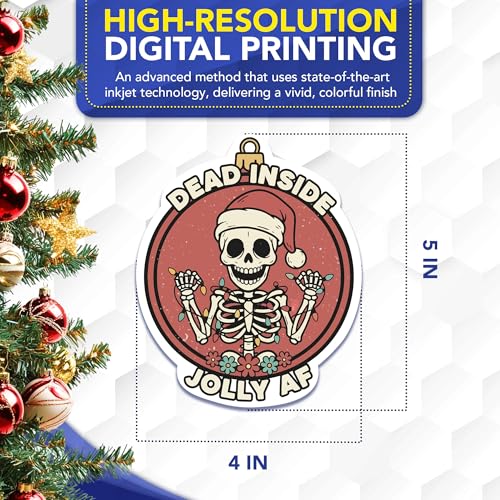 Magnet Me Up Dead Inside Jolly AF Christmas Skeleton - 5x4 Inches Funny Holiday Car Magnet, Christmas Decor, Hilarious Gift for Friends, Durable Weatherproof UV Vinyl, Made in USA
