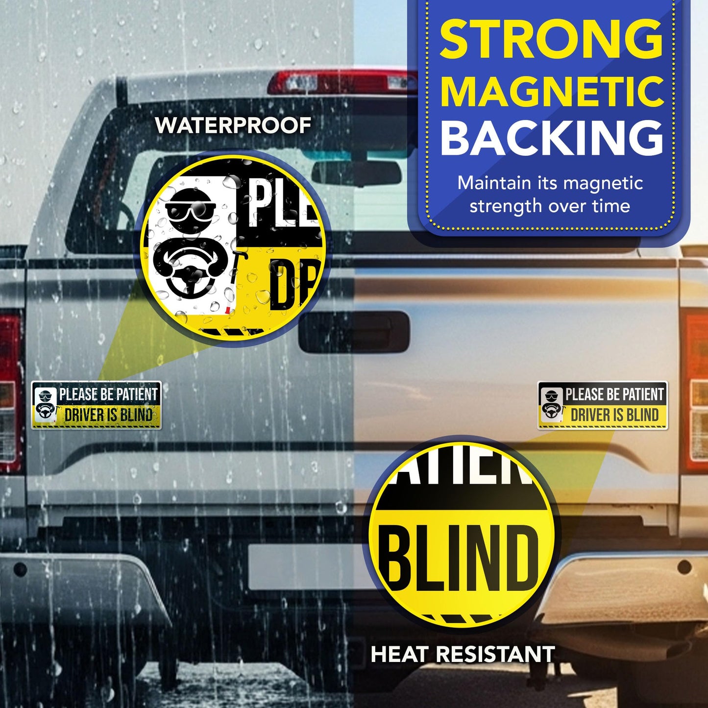 Magnet Me Up Please Be Patient Driver is Blind - 3x8 Inches Funny Car Magnet UV Full-Colors Printed for Gifts, Weatherproof, Cute Magnetic Decal for Cars, Trucks and SUV, Accessories, Made in The USA