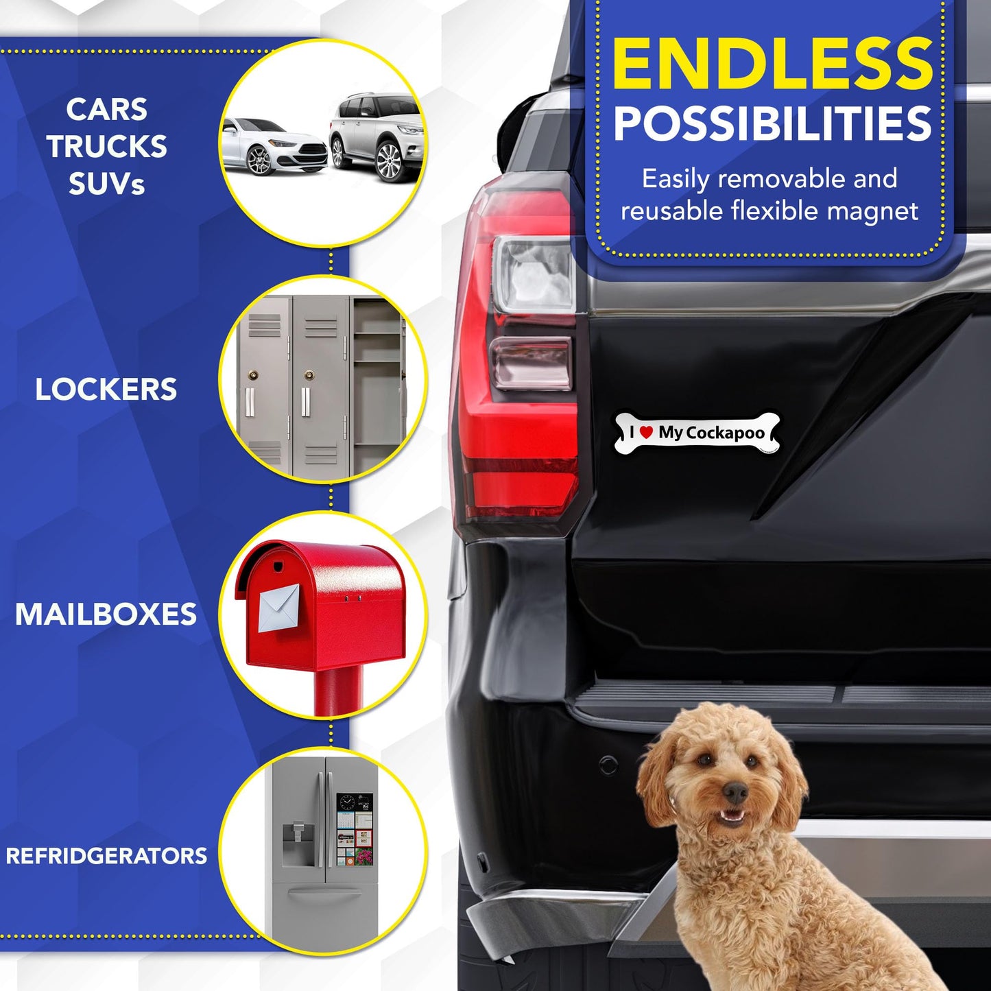 Magnet Me Up I Love My Cockapoo Magnetic Decal - 2x7 Inches Bone-Shaped Car Magnet Gifts for Dog Lover, Full-Color UV Printed Weatherproof Vinyl Accessories for Cars, Trucks & SUV, Made in The USA