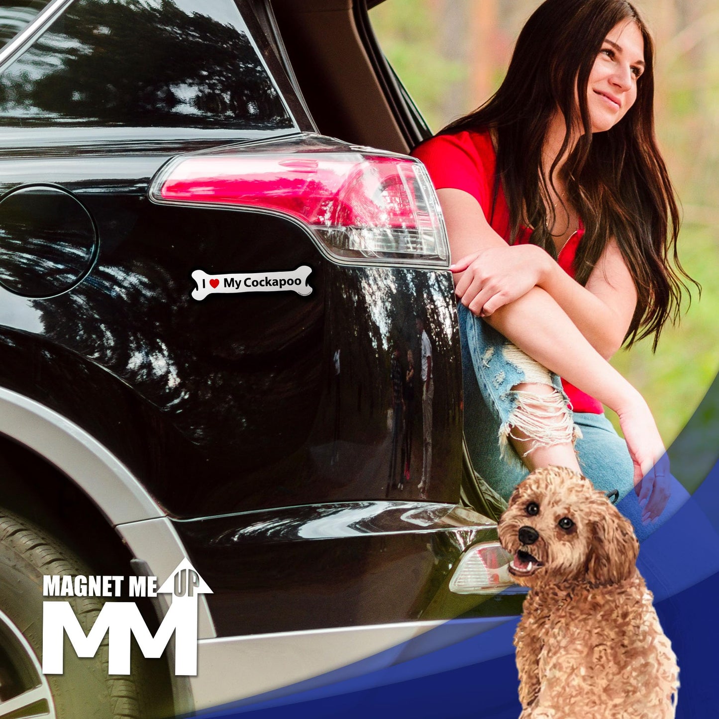 Magnet Me Up I Love My Cockapoo Magnetic Decal - 2x7 Inches Bone-Shaped Car Magnet Gifts for Dog Lover, Full-Color UV Printed Weatherproof Vinyl Accessories for Cars, Trucks & SUV, Made in The USA