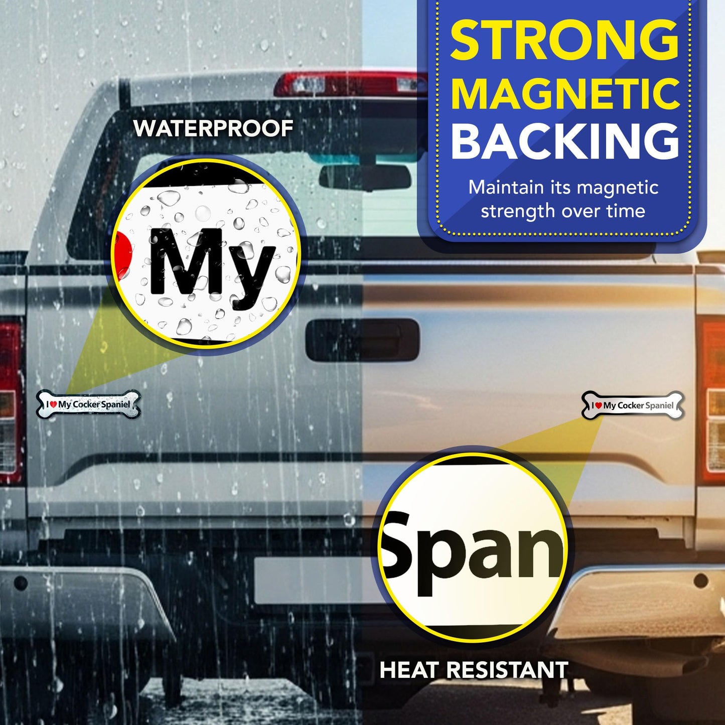 Magnet Me Up I Love My Cocker Spaniel Magnetic Decal - 2x7 Inches Bone-Shaped Magnet for Cars, Trucks & SUV, for Dog Lovers, Full-Color UV Printed Weatherproof Vinyl, Made in The USA
