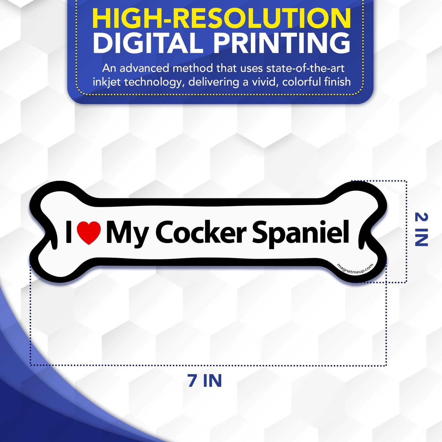 Magnet Me Up I Love My Cocker Spaniel Magnetic Decal - 2x7 Inches Bone-Shaped Magnet for Cars, Trucks & SUV, for Dog Lovers, Full-Color UV Printed Weatherproof Vinyl, Made in The USA