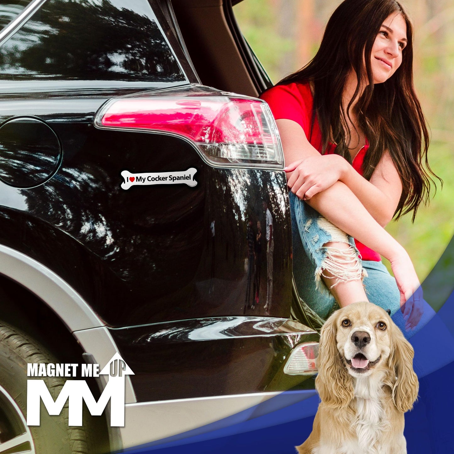 Magnet Me Up I Love My Cocker Spaniel Magnetic Decal - 2x7 Inches Bone-Shaped Magnet for Cars, Trucks & SUV, for Dog Lovers, Full-Color UV Printed Weatherproof Vinyl, Made in The USA