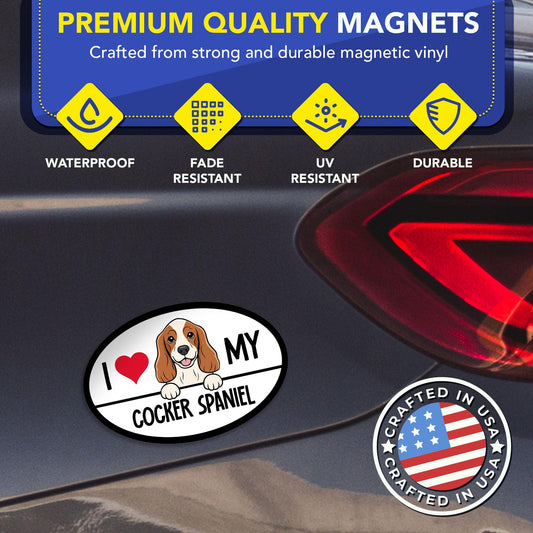 Magnet Me Up I Love My Cocker Spaniel Magnetic Decal - 4x6 Oval Shaped Magnet for Cars, Trucks & SUV, for Dog Lovers, Full-Color UV Printed Weatherproof Vinyl, Made in The USA