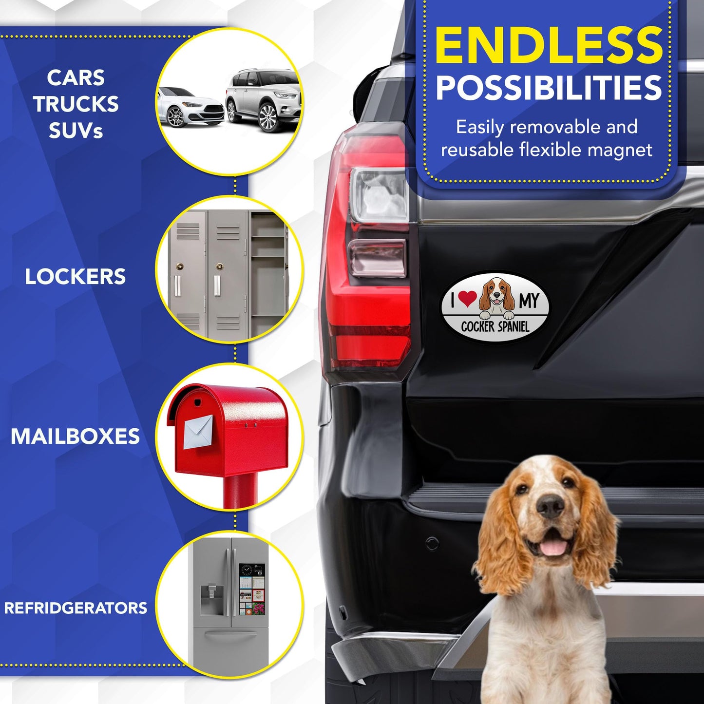 Magnet Me Up I Love My Cocker Spaniel Magnetic Decal - 4x6 Oval Shaped Magnet for Cars, Trucks & SUV, for Dog Lovers, Full-Color UV Printed Weatherproof Vinyl, Made in The USA
