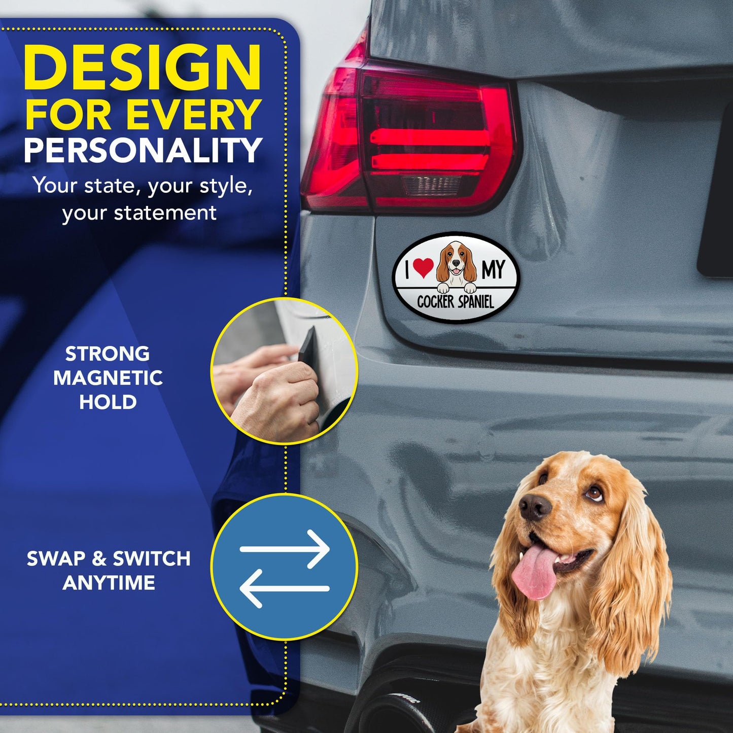 Magnet Me Up I Love My Cocker Spaniel Magnetic Decal - 4x6 Oval Shaped Magnet for Cars, Trucks & SUV, for Dog Lovers, Full-Color UV Printed Weatherproof Vinyl, Made in The USA