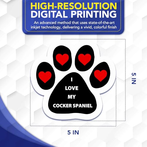 Magnet Me Up I Love My Cocker Spaniel Magnetic Decal - 5 Inch Pawprint Shaped Magnet for Cars, Trucks & SUV, for Dog Lovers, Full-Color UV Printed Weatherproof Vinyl, Made in The USA