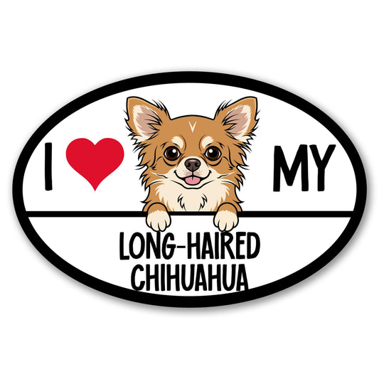 Magnet Me Up I Love My Long-Haired Chihuahua Car Magnet - 4x6 Oval Shaped Magnetic Decal for Cars, Trucks & SUV Gifts for Dog Lovers - Full Color UV Printed, Weatherproof Vinyl, Made in the USA