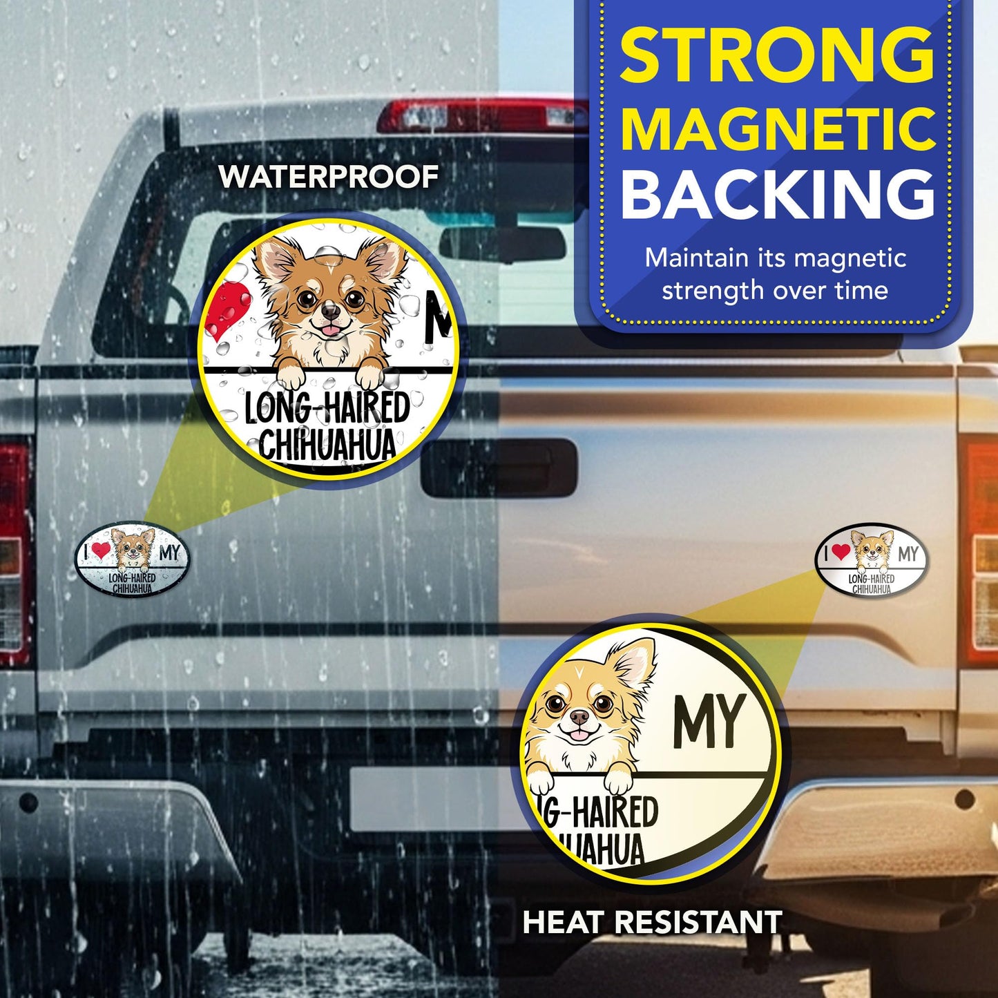 Magnet Me Up I Love My Long-Haired Chihuahua Car Magnet - 4x6 Oval Shaped Magnetic Decal for Cars, Trucks & SUV Gifts for Dog Lovers - Full Color UV Printed, Weatherproof Vinyl, Made in the USA