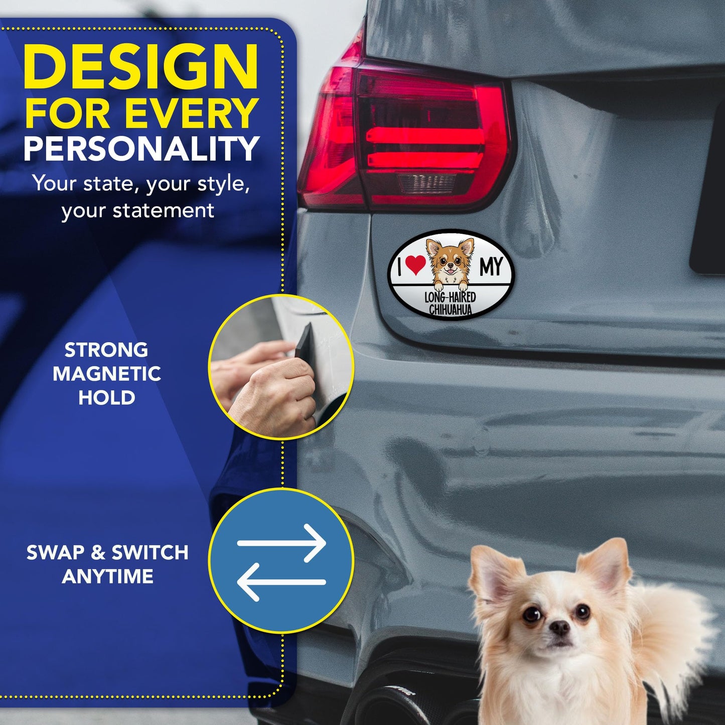 Magnet Me Up I Love My Long-Haired Chihuahua Car Magnet - 4x6 Oval Shaped Magnetic Decal for Cars, Trucks & SUV Gifts for Dog Lovers - Full Color UV Printed, Weatherproof Vinyl, Made in the USA