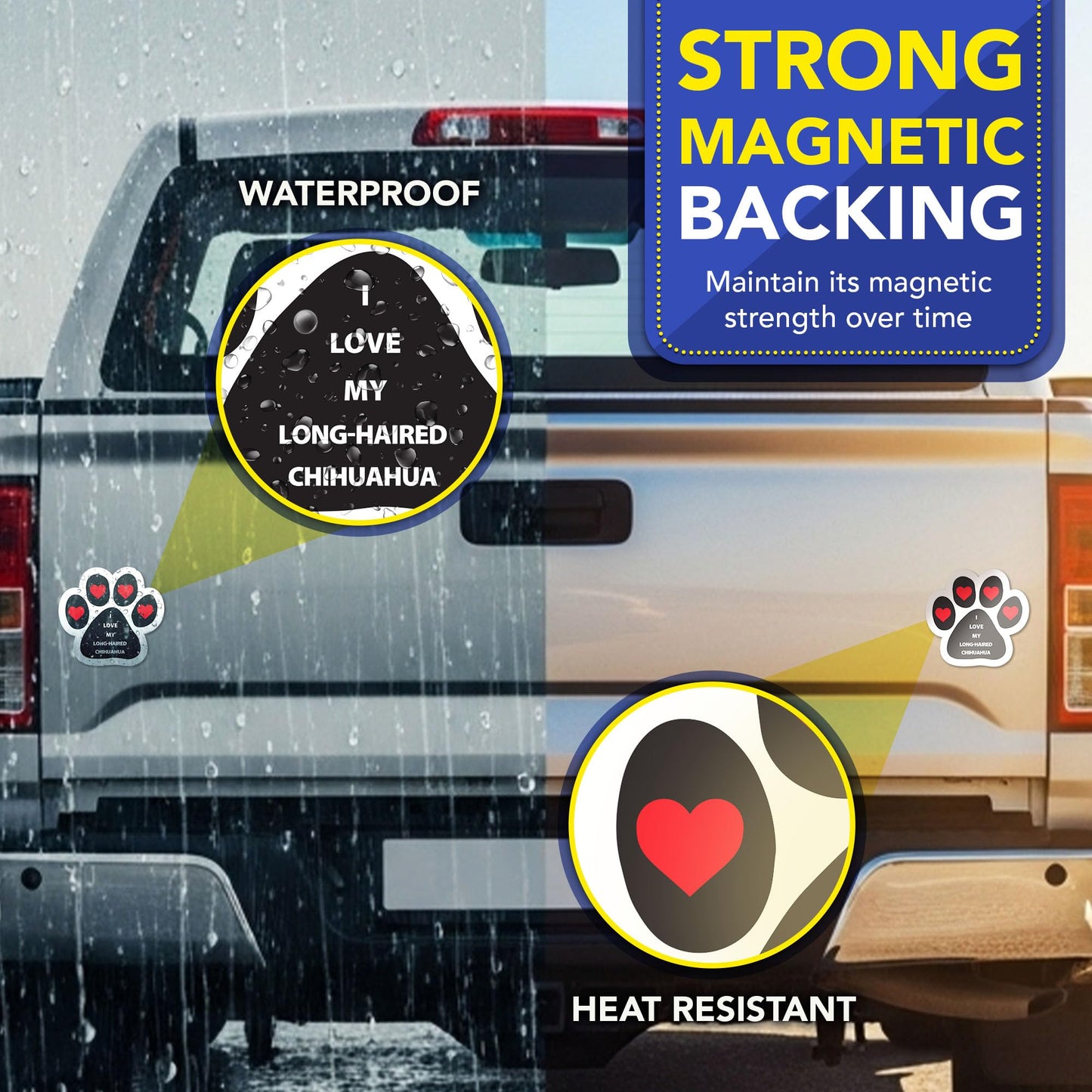 Magnet Me Up I Love My Long-Haired Chihuahua Car Magnet - 5 Inch Pawprint Shaped Magnetic Decal for Cars, Trucks & SUV Gifts for Dog Lovers - Full-Color UV Printed, Weatherproof Vinyl, Made in the USA