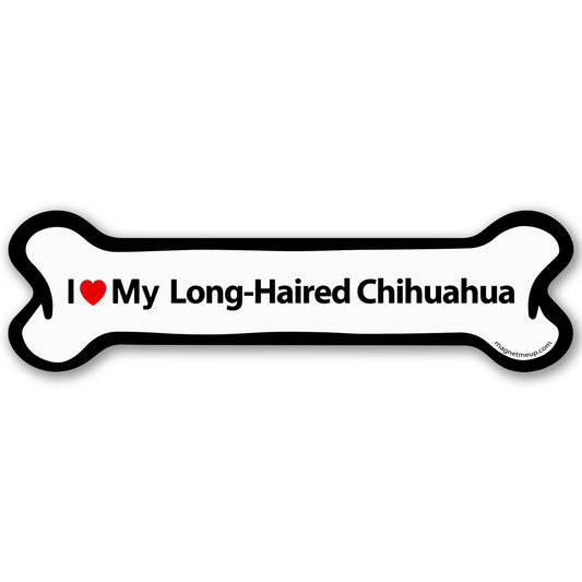 Magnet Me Up I Love My Long-Haired Chihuahua Car Magnet - 2x7 Inches Bone-Shaped Magnetic Decal for Cars, Trucks & SUV Gifts for Dog Lovers- Full Color UV Printed, Weatherproof Vinyl, Made in The USA