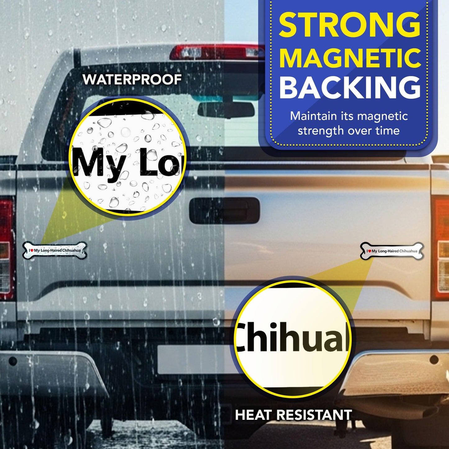 Magnet Me Up I Love My Long-Haired Chihuahua Car Magnet - 2x7 Inches Bone-Shaped Magnetic Decal for Cars, Trucks & SUV Gifts for Dog Lovers- Full Color UV Printed, Weatherproof Vinyl, Made in The USA