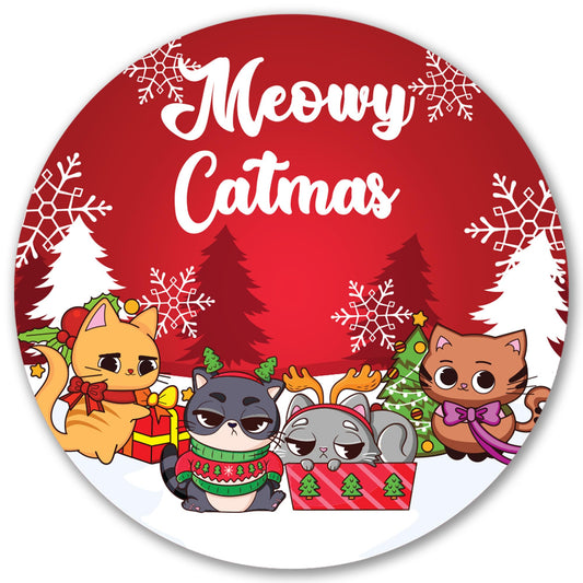 Magnet Me Up Meowy Catmas Magnetic Decal - 5 Inches Round Holiday Christmas Car Magnet Decor, Full-Color UV Printed for Cars, Trucks & SUV, Cat Lover Gift, Durable Weatherproof Magnet, Made in USA