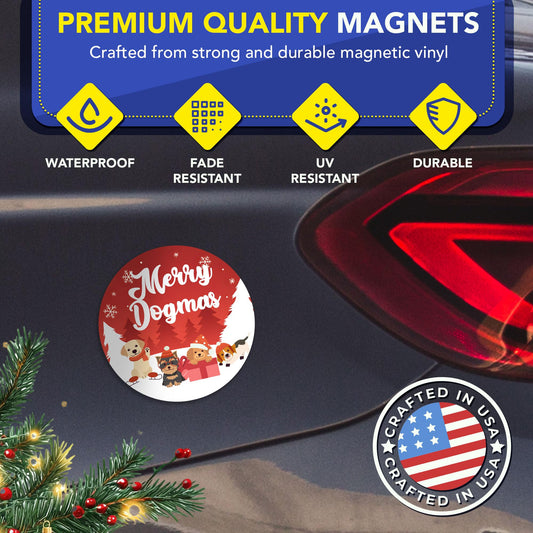 Magnet Me Up Merry Dogmas Magnetic Decal for Cars, Trucks & SUV - 5 Inches Round Holiday Christmas Decor, Full-Color UV Printed Car Magnet Gift for Dog Lover, Durable, Weatherproof, Vinyl Made in USA