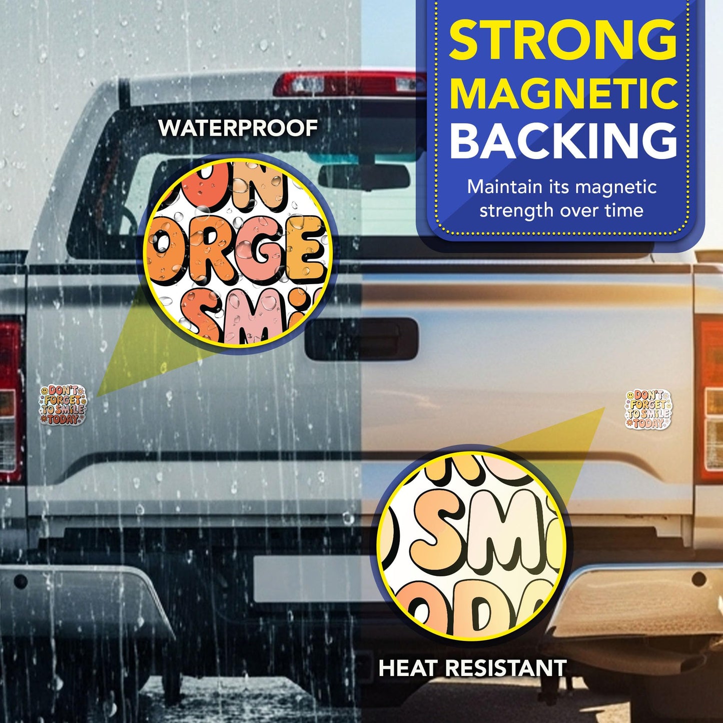 Magnet Me Up Don?t Forget to Smile Today Car Magnet - 4x5 Inches Retro Positive Quote Magnetic Decal for Cars, Lockers & Fridge - Full Color UV Printed, Durable Weatherproof Vinyl, Made in USA