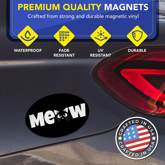 Magnet Me Up Oval Meow Cat Black Car Magnet - 4x6 Oval UV Printed Magnetic Decal for Cars, Trucks & SUV for Cat Lover, Weatherproof Vinyl Pet Car Magnet, Made in The USA