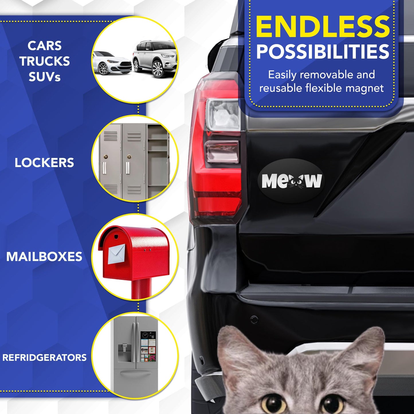 Magnet Me Up Oval Meow Cat Black Car Magnet - 4x6 Oval UV Printed Magnetic Decal for Cars, Trucks & SUV for Cat Lover, Weatherproof Vinyl Pet Car Magnet, Made in The USA