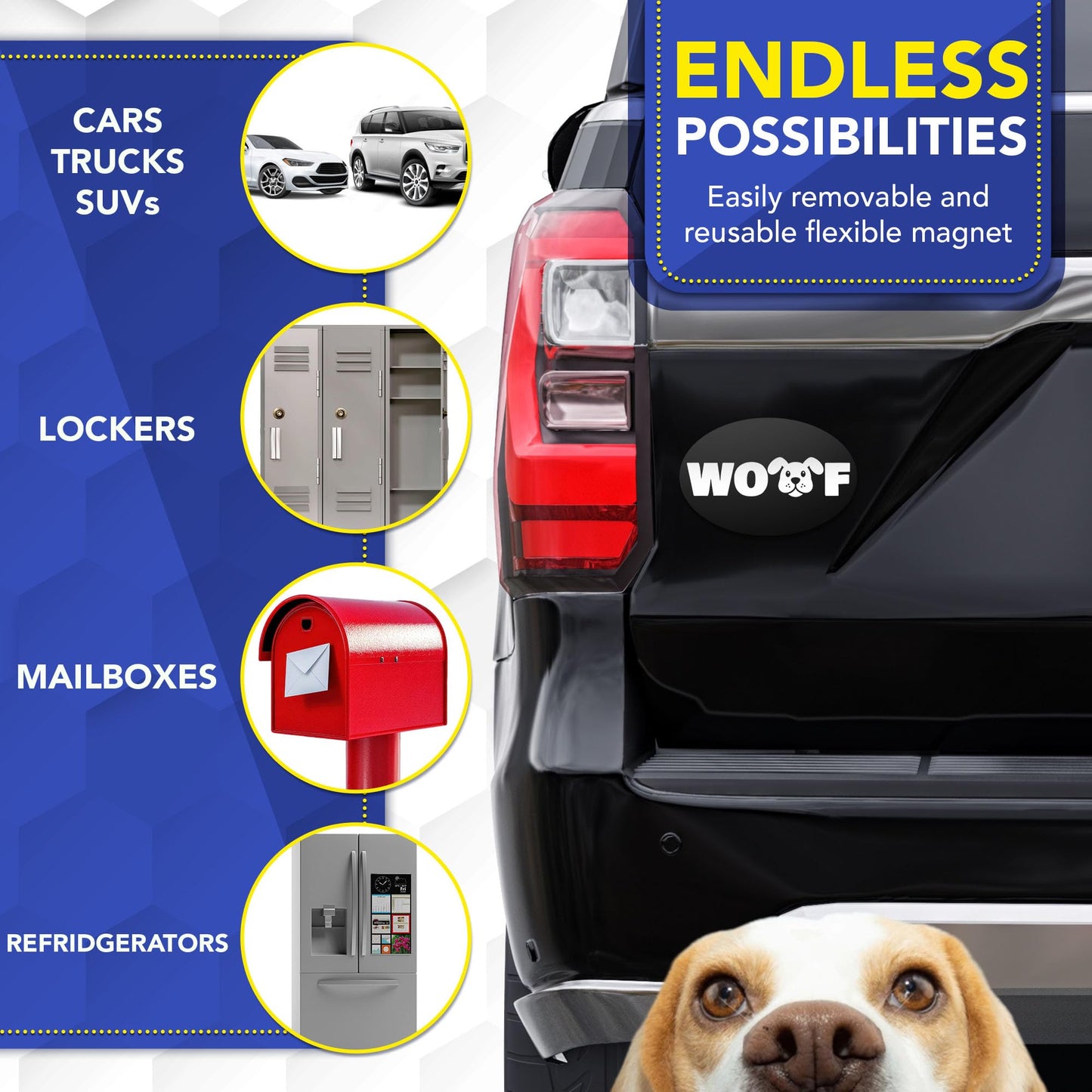 Magnet Me Up Oval WOOF Dog Black Car Magnet - 4x6 Oval Full Color UV-Printed Magnetic Decal for Cars, Truck & SUV for Dog Lover, Durable Weatherproof, Made in The USA