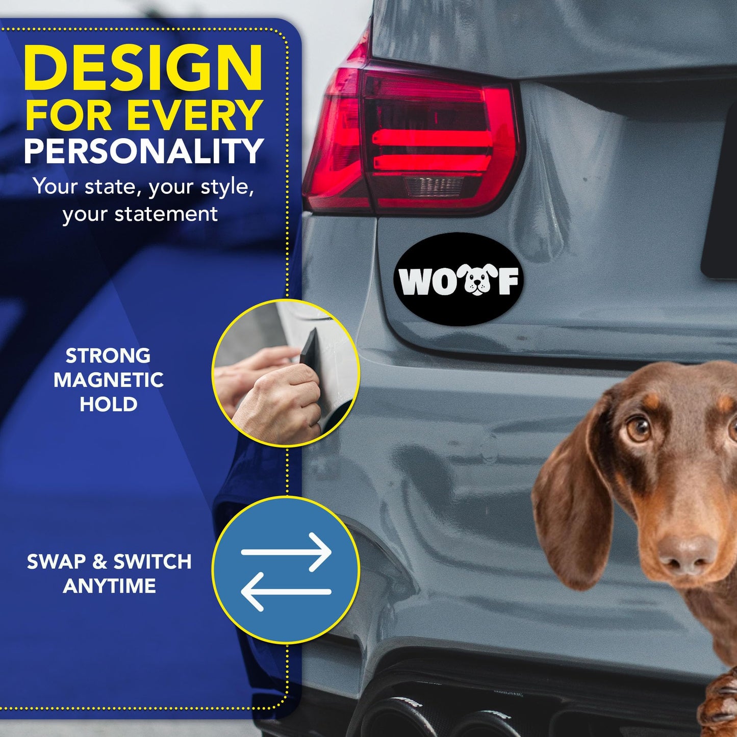 Magnet Me Up Oval WOOF Dog Black Car Magnet - 4x6 Oval Full Color UV-Printed Magnetic Decal for Cars, Truck & SUV for Dog Lover, Durable Weatherproof, Made in The USA