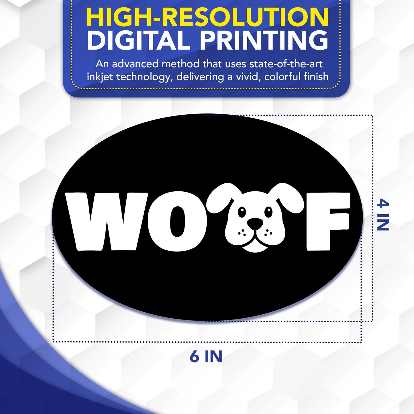 Magnet Me Up Oval WOOF Dog Black Car Magnet - 4x6 Oval Full Color UV-Printed Magnetic Decal for Cars, Truck & SUV for Dog Lover, Durable Weatherproof, Made in The USA