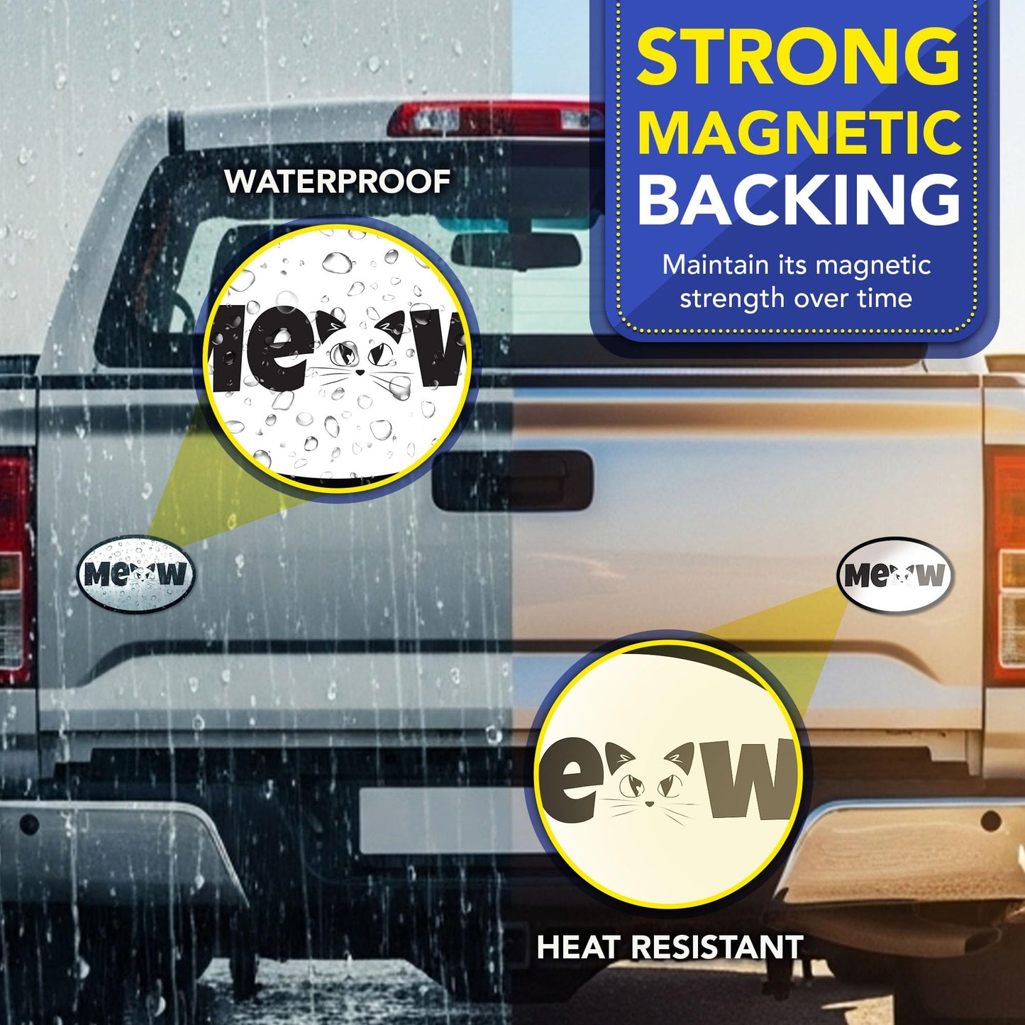 Magnet Me Up Oval Meow Cat White Car Magnet - 4x6 Oval UV Printed Magnetic Decal for Cars, Trucks & SUV for Cat Lover, Weatherproof Vinyl Pet Car Magnet, Made in The USA