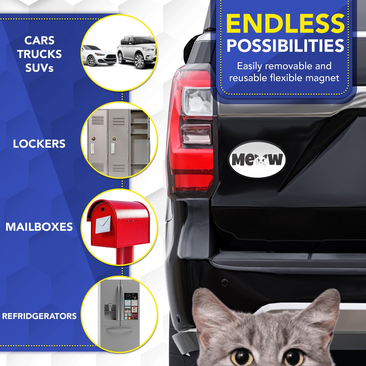 Magnet Me Up Oval Meow Cat White Car Magnet - 4x6 Oval UV Printed Magnetic Decal for Cars, Trucks & SUV for Cat Lover, Weatherproof Vinyl Pet Car Magnet, Made in The USA