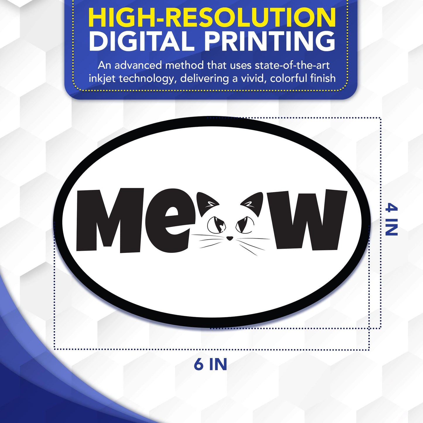 Magnet Me Up Oval Meow Cat White Car Magnet - 4x6 Oval UV Printed Magnetic Decal for Cars, Trucks & SUV for Cat Lover, Weatherproof Vinyl Pet Car Magnet, Made in The USA