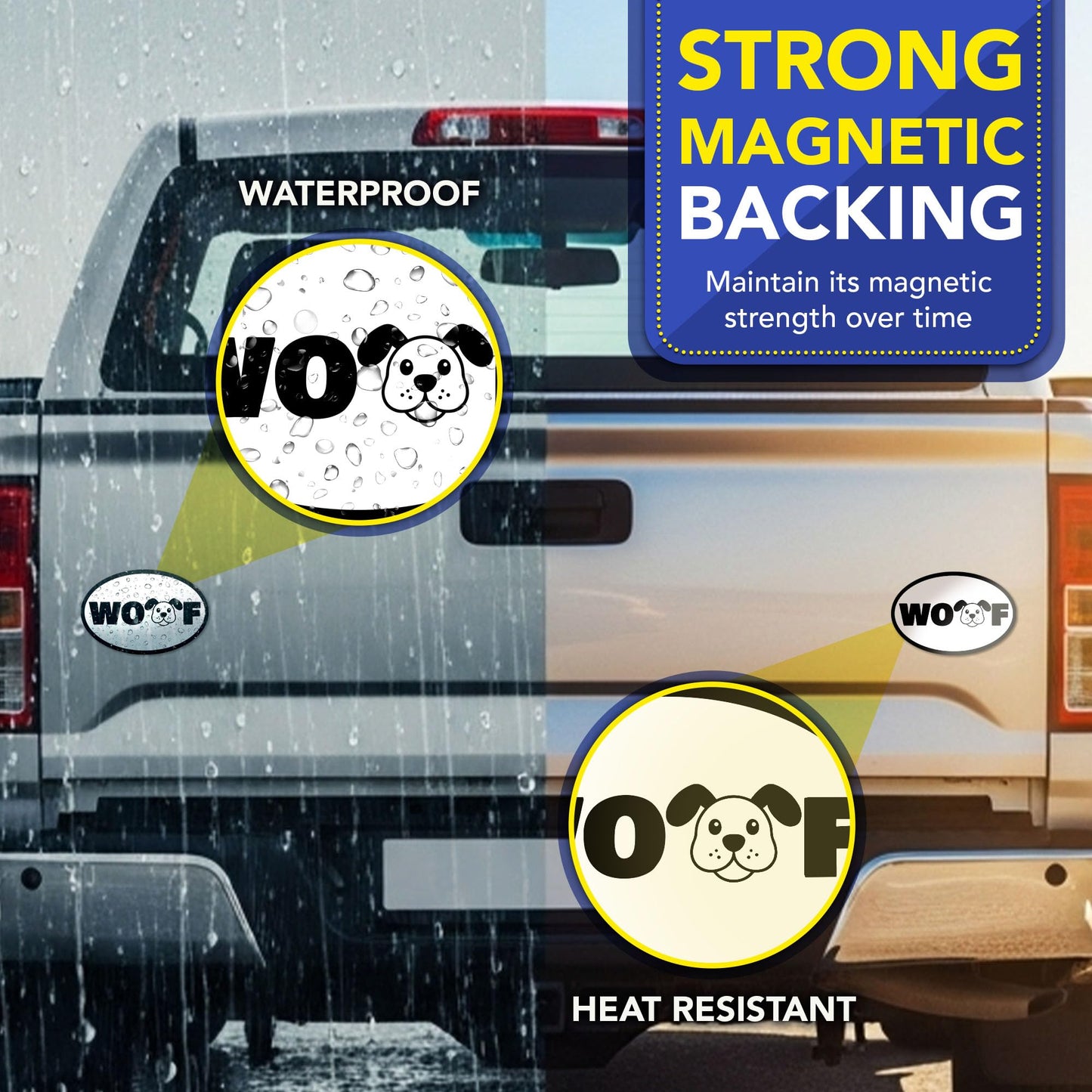 Magnet Me Up Oval WOOF Dog White Car Magnet - 4x6 Oval Full Color UV-Printed Magnetic Decal for Cars, Truck & SUV for Dog Lover, Durable Weatherproof, Made in The USA