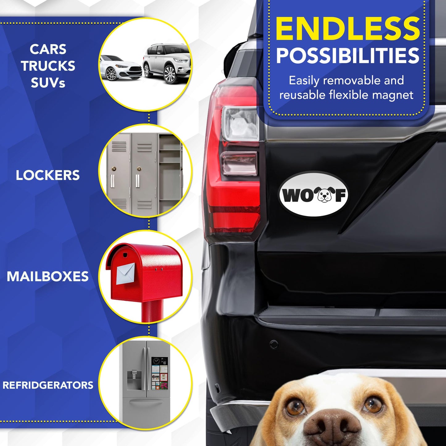 Magnet Me Up Oval WOOF Dog White Car Magnet - 4x6 Oval Full Color UV-Printed Magnetic Decal for Cars, Truck & SUV for Dog Lover, Durable Weatherproof, Made in The USA