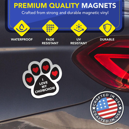 Magnet Me Up I Love My Chow Chow Magnetic Decal for Cars, Trucks & SUV - 5 Inches Pawprint Dog Lover Gift, Chowchow Accessories Gift, Printed Full-Color Weatherproof Car Magnet, Vinyl, Made in the USA