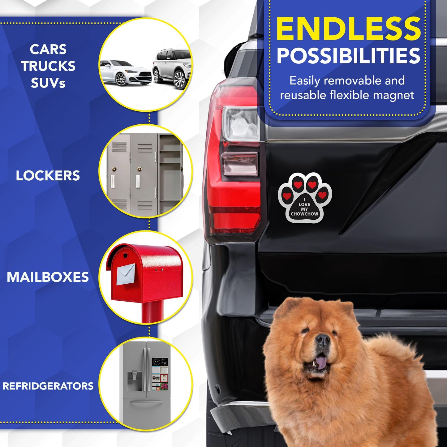 Magnet Me Up I Love My Chow Chow Magnetic Decal for Cars, Trucks & SUV - 5 Inches Pawprint Dog Lover Gift, Chowchow Accessories Gift, Printed Full-Color Weatherproof Car Magnet, Vinyl, Made in the USA