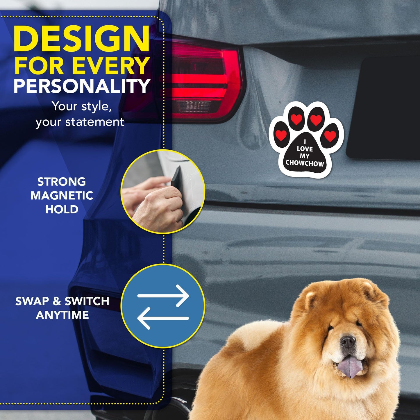 Magnet Me Up I Love My Chow Chow Magnetic Decal for Cars, Trucks & SUV - 5 Inches Pawprint Dog Lover Gift, Chowchow Accessories Gift, Printed Full-Color Weatherproof Car Magnet, Vinyl, Made in the USA