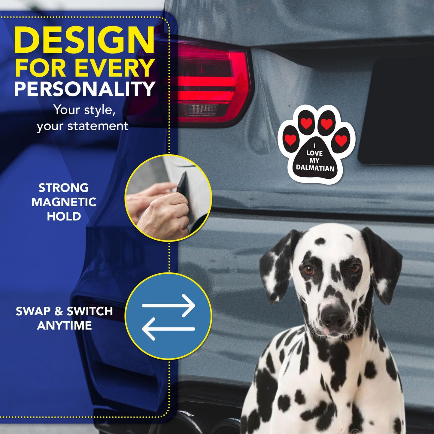 Magnet Me Up I Love My Dalmatian Car Magnet - 5 Inches Pawprint Magnetic Decal for Cars, Trucks & SUV, Accessories Gift for Dog Lover, Full-Color UV Printed Vinyl, Weatherproof, Made in USA