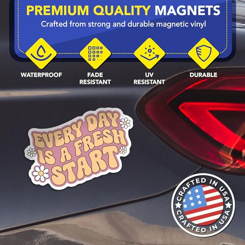 Magnet Me Up Every Day Is a Fresh Start Magnetic Decal - 6x4 Inches Inspirational Car Magnet Retro Positive Quote Accessories, Weatherproof UV-Printed Vinyl Gifts for Cars, Lockers, Fridge Made in USA