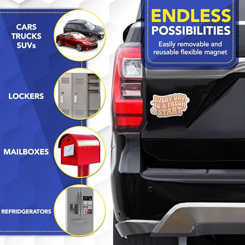 Magnet Me Up Every Day Is a Fresh Start Magnetic Decal - 6x4 Inches Inspirational Car Magnet Retro Positive Quote Accessories, Weatherproof UV-Printed Vinyl Gifts for Cars, Lockers, Fridge Made in USA