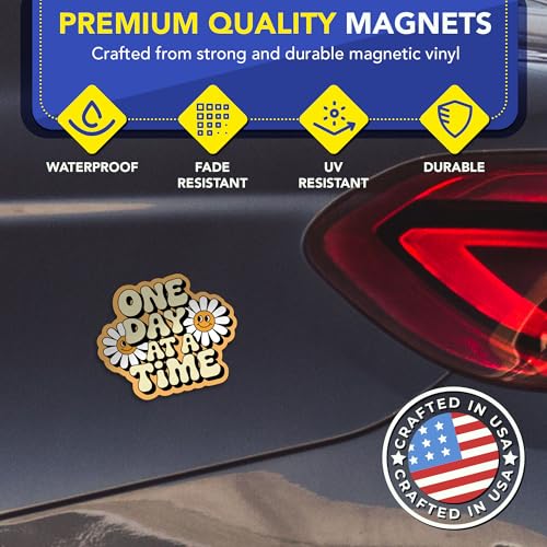 Magnet Me Up One Day at A Time Magnetic Decal - 5x4 Inches Retro Inspirational Car Magnet - Positive Quote Accessories, UV-Printed Weatherproof Car Magnet Vinyl Gifts for Locker, Fridge Made in USA