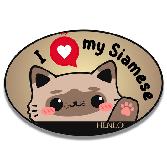 Magnet Me Up I Love My Siamese Cute Cat Breed Car Magnet Decal, 4x6 Inches Oval, Friendly and Affectionate, Collectible Souvenir Gifts, Cat Lover