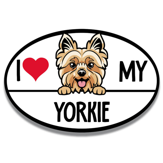 Magnet Me Up I Love My Yorkie Dog Breed Car Magnet Decal, 4x6 Inches Oval, Adorable Decoration for Vehicle, Fridge, and More! Bumper Magnet